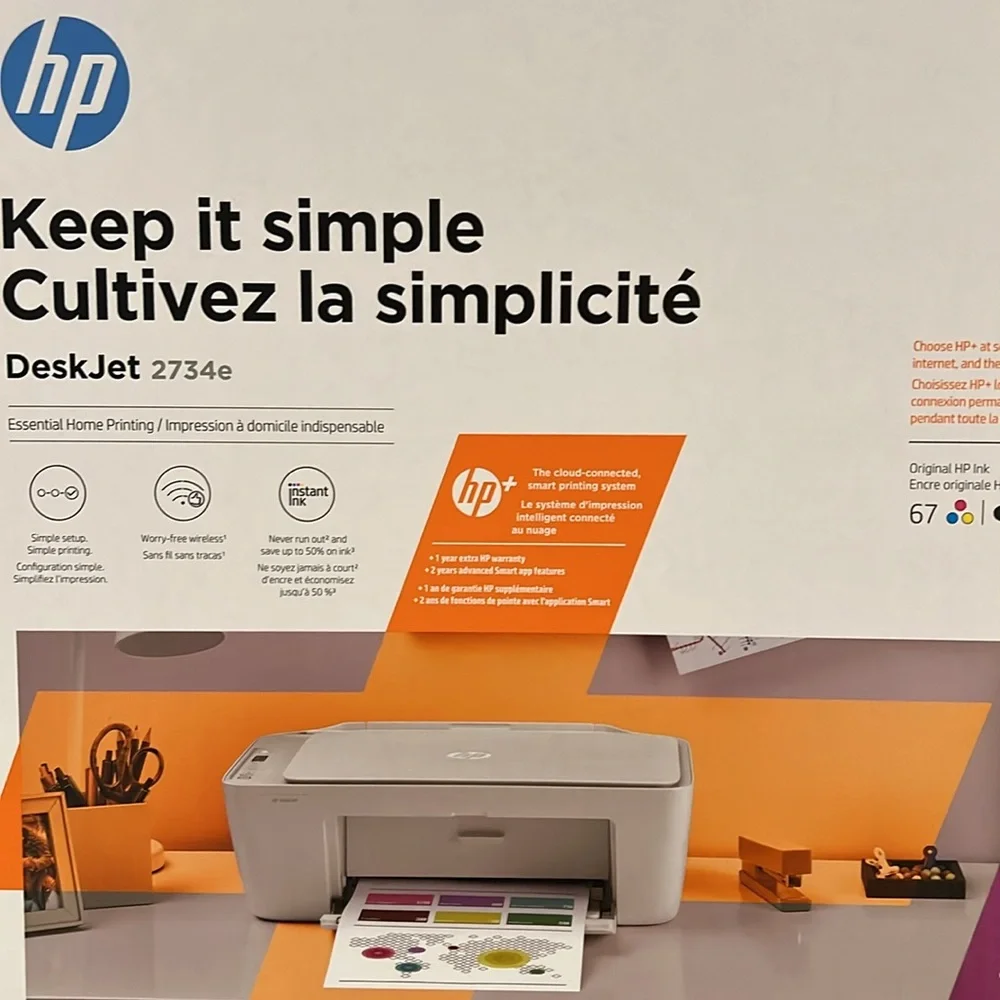 New HP DeskJet 2734e color wireless printer